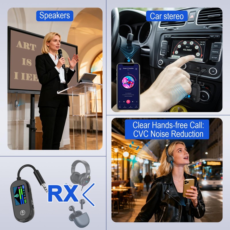 Bluetooth 5.4 Transmitter Receiver, 2-in-1 Adapter with Display