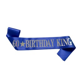 Conggluuo 60th Birthday Sash, 60 BIRTHDAY KING' Birthday Sash for men Blue Sash with Silver Foil Letter 60th Birthday sash for men Party Decorations Favors Blue Silver