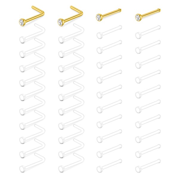 VCMART Clear Nose Studs Clear Nose Rings for Work Clear