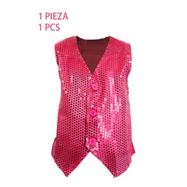 Carnavalife Boys Girls Sequin Vest Hip Hop Vest Costume for Kids Party Dance Graduation 1-12 Years, fuchsia