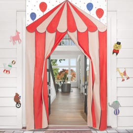 Cheerland Circus Party Backdrop Fabric Circus Animal Photo Background Red Circus Tent Theme Carnival Theme Hanging Door Decoration Kids First Birthday Favors Baby Shower Carnival Party Decorations
