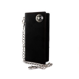 Biker Rock Star Concho Mens Card Money Leahter Wallet W/ Chain
