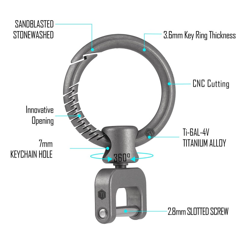 KeyUnity KA36M Titanium Side Print Keychain, Minimalist Split Key Chain