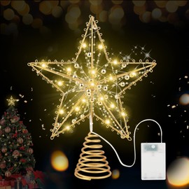 Estrellas para Arboles de Navidad, Decoraciones Brillantes para Arboles de Navidad,Estrellas LEDpara Arbolesde Navidad,Sombreros Dorados para Arbolesde Navidad de Interior y Exterior,Fiesta de Navidad