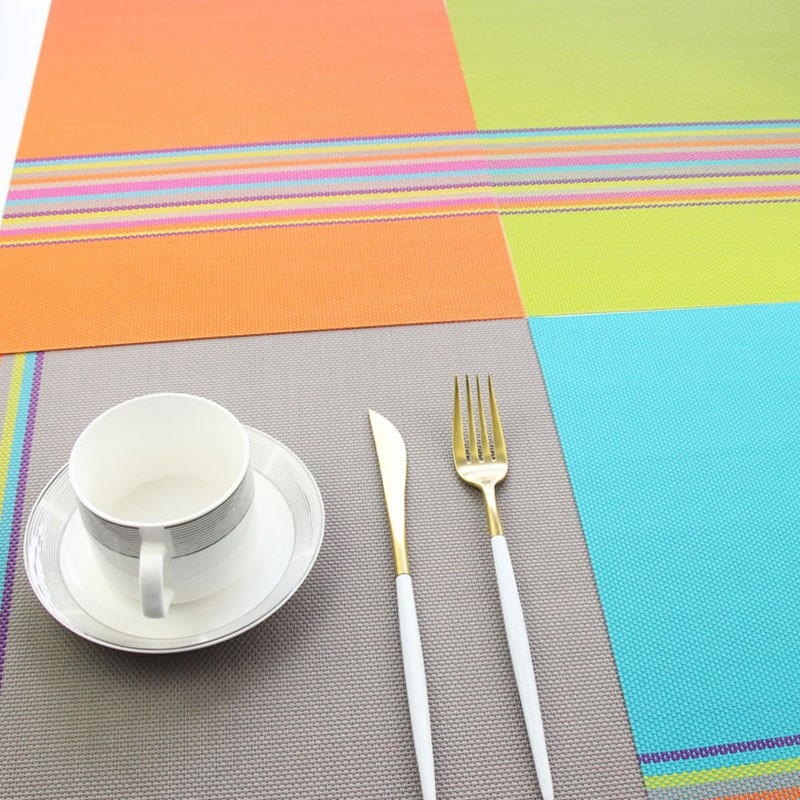 6pcs Placemats PVC Non Slip Washable Heat Resistant Rainbow Stripe