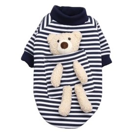 MAYPET Sudadera para Perro de Rayas Azules y Blancas con Osito de Peluche Tamaño Chico (Raza Pequeña)