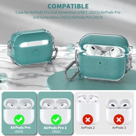 TUDIOW for Airpods Pro 2nd/1st Generation Case with Lock, Sun and Moon Engraved Airpod Pro 1&2 Protective Cover with Cleaner Kit&Keychain&Lanyard for AirPods Pro 2nd/1st Gen (Pine Green)