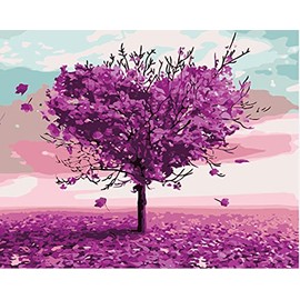 WOWDECOR Art Supplies Purple Love Heart Trees DIY Paint by Numbers Kits 40 x 50cm with Painting Brushes Canvas (No Frame)