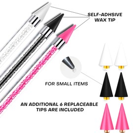 13 Pcs Rhinestone Picker Tool - 3 Pcs Dual-head Pens with 6 Wax Tips, 15 Pcs Clay, Precision Curved and Straight Tweezers Kit for Picking Up Nail Art Gems, Stones, Crystals, and Nail Charms