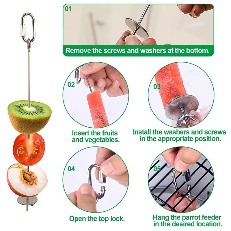 2 Pcs Bird Cage Food Holder Stainless Steel Parrot Fruit