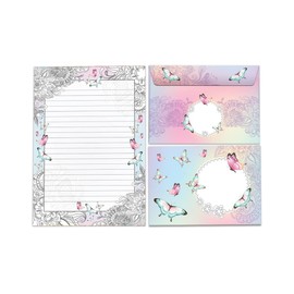 Writing Paper Set Letter Pad with Envelope for Girls Children Butterflies Flowers (A5 Pad with 25 Sheets + 15 Envelopes)