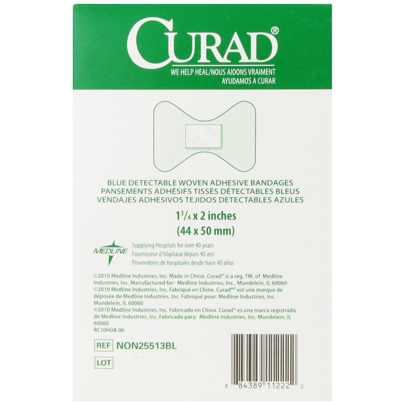 Curad Fingertip Adhesive Bandages, Food Service Blue Detectable Bandage, 100