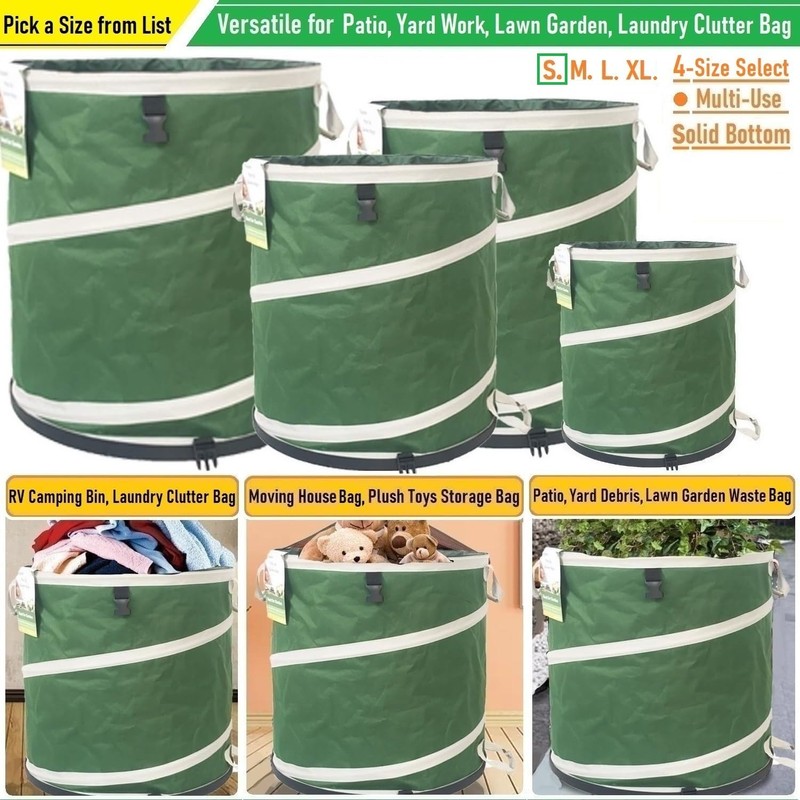 16-Gallon Collapsible Trash Can (16x19 in) Hard-Shell Bottom Yard Garden