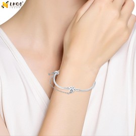 LNQOBU 925 Sterling Silver Snake Chain Bracelet,Butterfly Bracelets, Heart Shape Bracelet Clasp for Womes Jewellery Gift