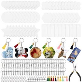 Tanstic 211Pcs Acrylic Keychain Blanks Kit, Including Clear Acrylic Blanks, Tassels, Jump Rings, Keychain O-Rings, Lobster Claw Clasps with D Ring, Needle Nose Pliers for DIY Keychains Vinyl Projects