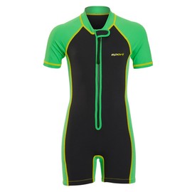 Sporti Kids Full Wetsuits - Seaskin Wetsuit for Boys Girls - Neoprene Thermal Swimsuits for Swim Practice - Short Sleeve Thermal Swimsuit - UPF 50 Minnow Short Sleeve - Black/Green Gecko - 7/8