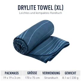 Sea to Summit - DryLite Towel Travel Towel XL - Microfibre Beach Towel - Super Soft & Velvety - Quick Drying - Hanger & Bag - Travel & Fitness - 75 x 150 cm - Atlantic Wave Blue - 230 g