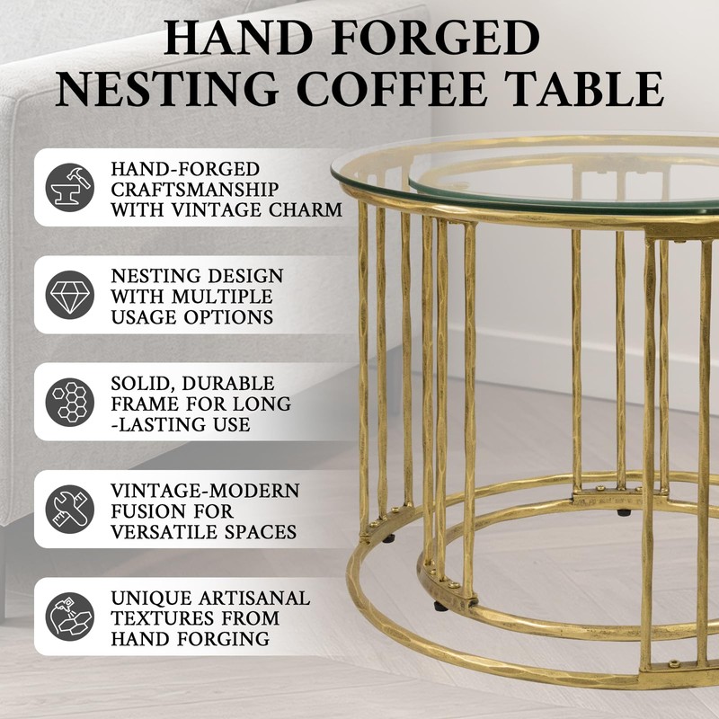 Nesting Coffee Table Set of 2, 23.6" Round Coffee Table,
