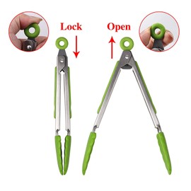 AINAAN Three-Piece Kitchen Tongs-Stainless Steel Silicone BBQ（2019）, 7, 9, 12 Inch, Red