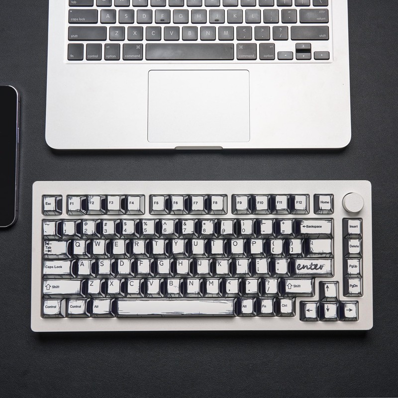 dagaladoo PBT Anime Keycaps Set,White Manga Keycaps 60 75 100