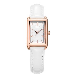 SINOBI Minimalist Causal Square Watch for Women Leather Strap Watch (White Gold)