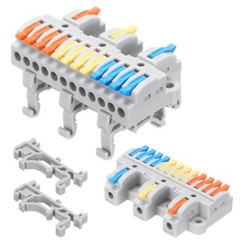 MECCANIXITY 8pcs Din Rail Press Quick Terminal Blocks DIY Splicing Wire Connectors (3 in 12 Out) 32A Terminal Blocks for Wiring Cable Circuit Inline 28-12AWG