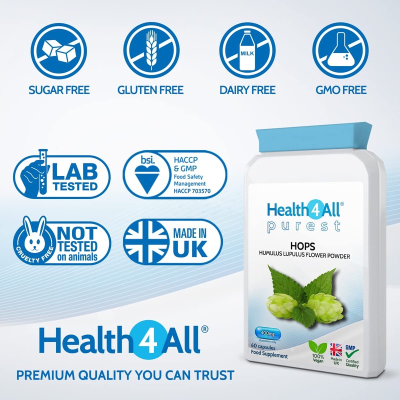 Hops 400mg 60 Capsules (V) .(not Tablets) Purest: no additives.