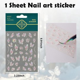 SIUSIO 1 Pcs Butterfly Nail Art Stickers, 5D Embossed Pink Butterfly Nail Stickers for Nail Art, Colorful Butterflies Nail Decals for Women Girl DIY Nails Designs Decoration-Romantic Butterfly