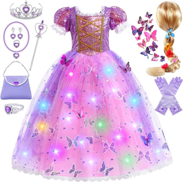 Latocos Girls Rapunzel Dress Light Up Princess Dress Up Clothes