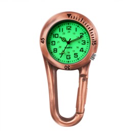 Ibohevo Clip on Watch Carabiner: Red Bronze Glow in The Dark Fob Watch Waterproof Men Women Pocket Watch Novelty Watches for Doctors Nurses Outdoor Activities