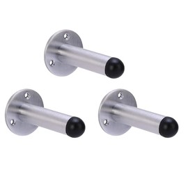 HANDLEZONE® 3 Pack 75mm / 3 inch Projecting Skirting Or Wall Mounted Door Stop, Rubber Buffer Stopper - Satin Chrome