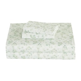 Chezmoi Collection Arbor 4-Piece Floral Bed Sheet Set - Soft Green White Printed Microfiber 14-Inches Deep Pocket Sheets & Pillowcases Set, King