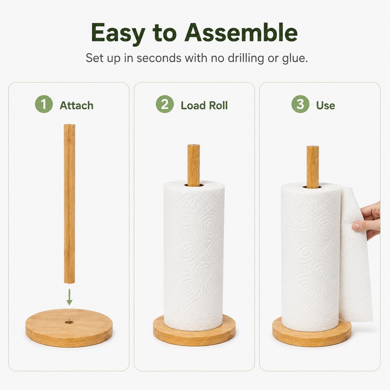 Wooden Paper Towel Holder for Kitchen & Bathroom – Stable