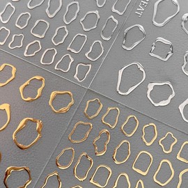 5D Embossed Metal Nail Art Stickers, 4Sheets Gold Silver Irregular Geometric Lines Frames Nail Sticker Hollow Circle Designs Nail Decals for Women Self Adhesive Nails Manicure Accessories