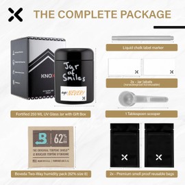 X KNOX 250ml Airtight Container | Ultraviolet Glass Screw Top Jar | Airtight Storage Container| Includes 2 Way 62% Boveda Pack and Accessories | Fortify Goods Freshness for Months