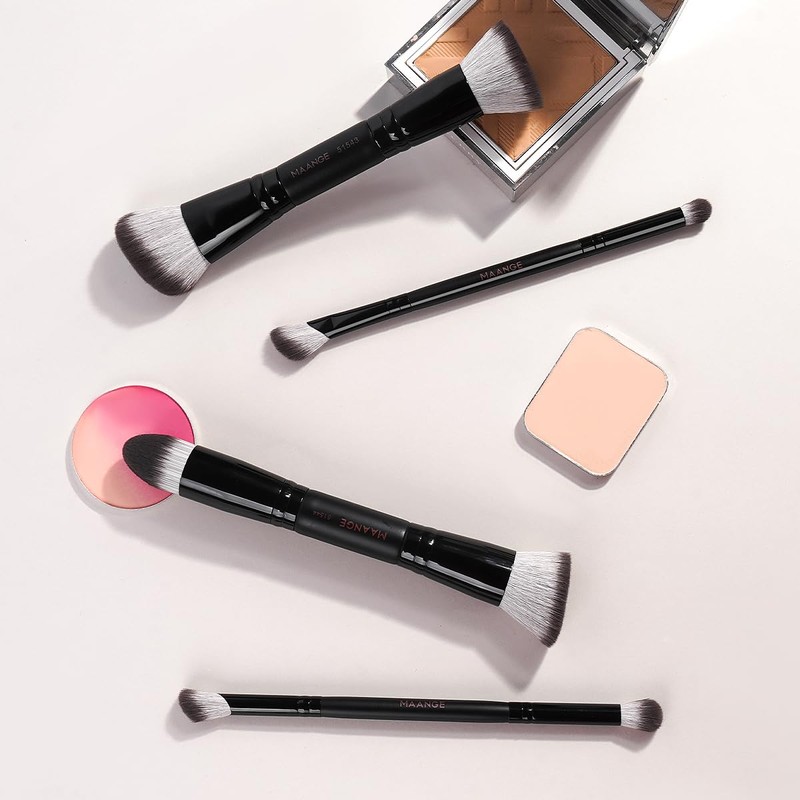 MAANGE Brochas Maquillaje, 4 Brochas de Maquillaje Premium de Doble
