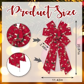ALIBBON Large Merry Christmas Bows for Wreaths, Christmas Wreath Bows, Gold Reindeer Bows, Red Velvet Bows for Front Door, Christmas Decor, Holiday Craft Bows for Indoor Outdoor Wall Window Decor