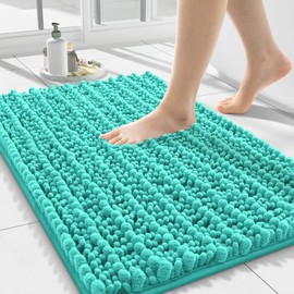Smiry Bathroom Rugs Mat 24x16, Extra Soft Absorbent Chenille Bath Rugs, Non Slip Rubber Backing Machine Washable Quick Dry Bath Mats for Bathroom Floor, Tub, Shower, Home Decor Accessories, Turquoise