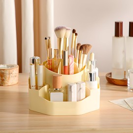 MUUKAIII Make Up Organizer, 360° Drehbar Schminktisch Organizer Multifunctional Makeup Organizers for Frisiertisch Badezimmer Schlafzimmer (Beige)