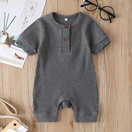 niceclould Newborn Baby Boy Girl Knitted Romper Jumpsuit Solid Short Sleeve Legging Bodysuit Playsuit Summer Clothes 0-18M (G-Gray, 12-18 Months)
