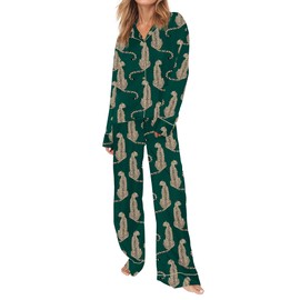 SHESHOW Pjs Sets Women Button Down 2 Piece Pjs Long Sleeve Sleepwear Loungewear Animal Print Pajamas Set for Women L