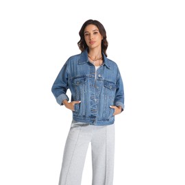EG CHRIS G Women's Denim Jacket Loose Fit with Pocket Trucker Oversized Jean Jacket Trendy Coats (Blue denim jacket,XS)