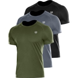 NELEUS Men's 3 Pack Dry Fit Running Shirts Workout Cycling Shirt Moisture Wicking,5012,Black/Grey/Olive Green,L