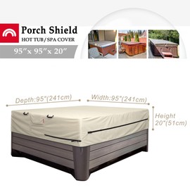 Porch Shield 600D Waterproof and Fade Resistant Outdoor Hot Tub Cover 95 x 95 inch fit 94 x 94 or 93 x 93 or 92 x 92 Square SPA Cover Protector