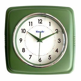 Kmok 9 Inch Retro Square Wall Clock - Battery Operated Silent Non-Ticking Decorative Clock for Home, Office, Kitchen, Bedroom, Bathroom, Living Room & School (Froest Green)
