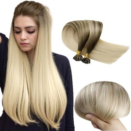 RUNATURE 16 Inch U Tip Hair Extensions Human Hair Ash Brown Ombre Blonde Balayage 50g 50S