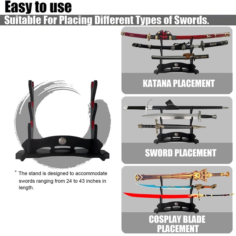 SEEMINESALE 3 Tier Katana Stand,Samurai Sword Holder,Black Sword Mountain,Large Size