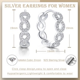 Bewenda Earrings Silver 925 Hoop Earrings, 925 Sterling Silver Infinity Hoop Earrings, Small Hoop Earrings with Zirconia, Hypoallergenic Twisted Huggie Hoop Earrings, Sleeping Cartilage Earrings for