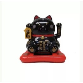 Cal mart gifts Solar Powered Dancing Lucky Cat (Black)Bobble Toy, 4”