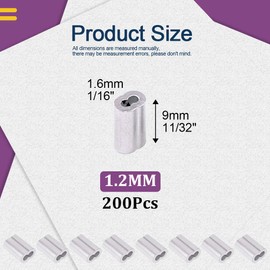 Swpeet 200Pcs 3/64" - 1.2mm Aluminum Crimping Loop Sleeve for Wire Rope and Cable or Anything Else Require Strong Cable
